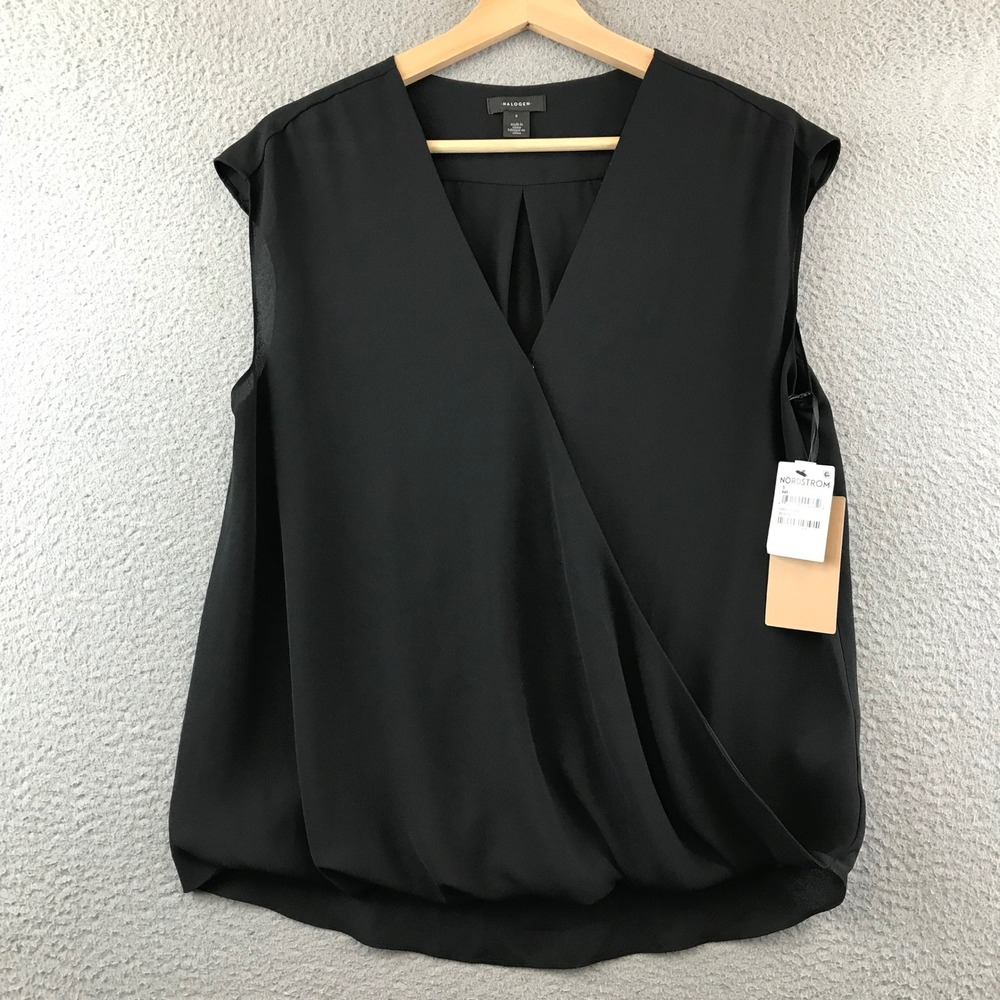 New‎ Halogen Women's Sleeveless Black Blouse Top V-Neck Party Career Small